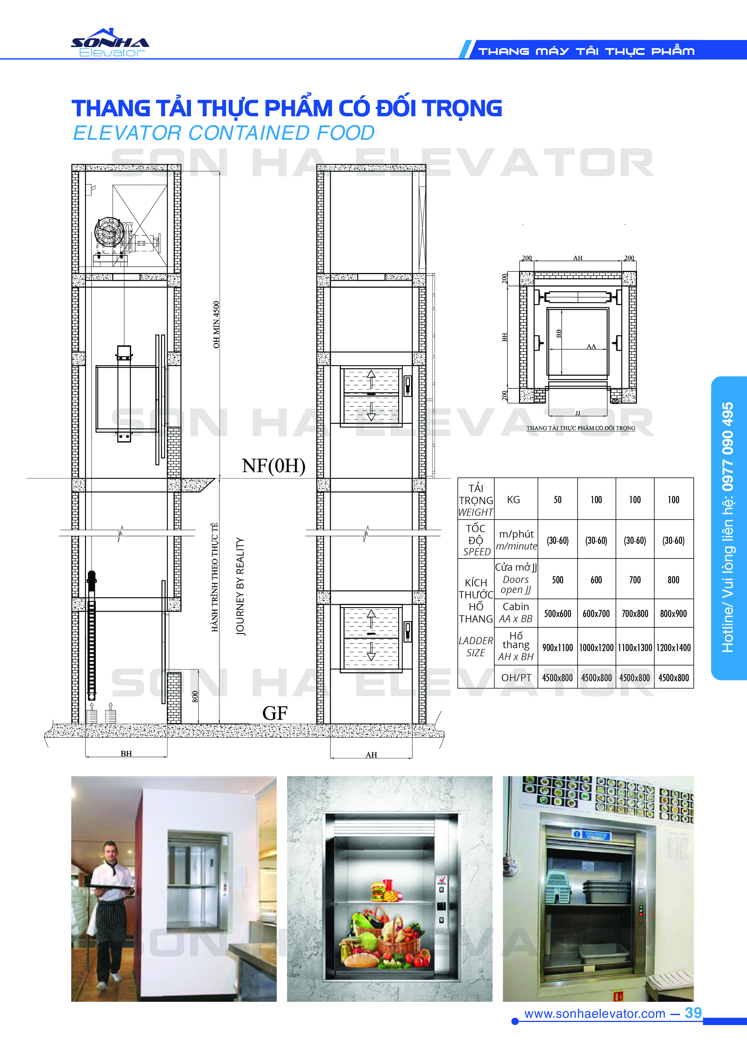thang máy tải thực phẩm